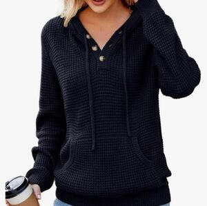 Women's Black Waffle Knit Hoodie